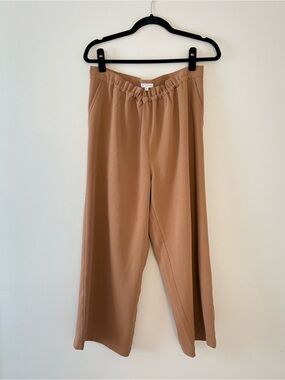 Petite Studio NYC Pull-On Elastic Waist Pants Wide Leg Side Pocket Pleated Brown